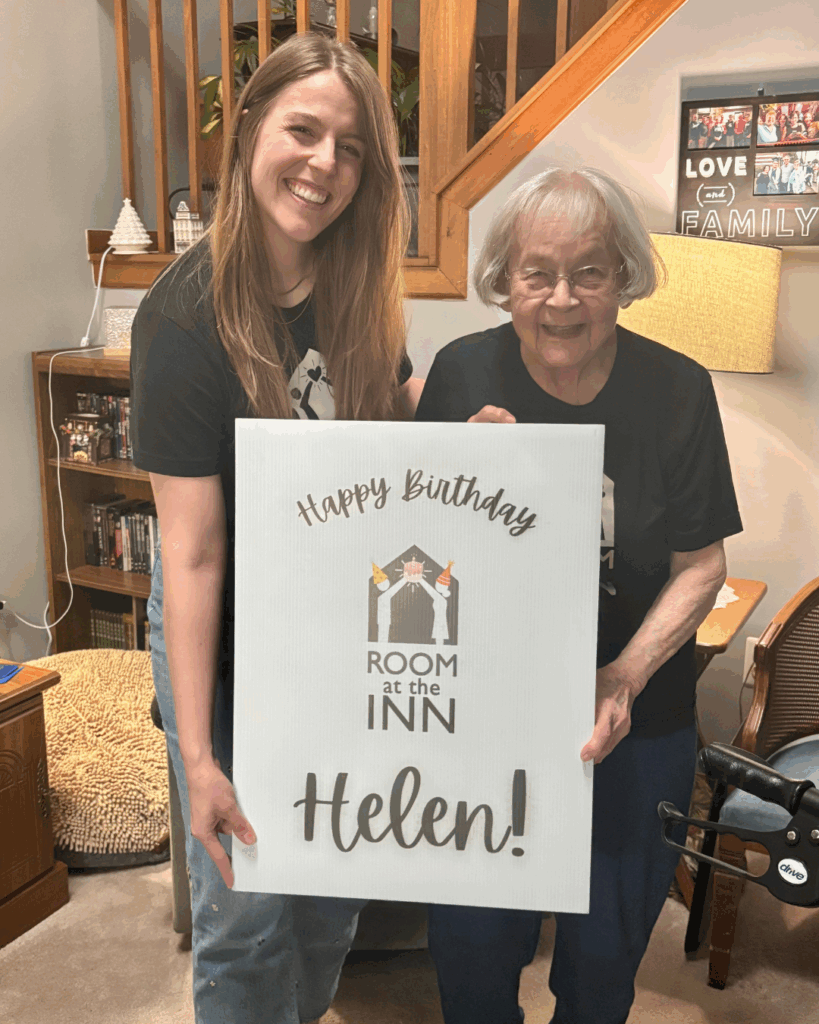 CW & Helen RATI Executive Director, Chelsie Wilkinson (left), hand delivering 90th birthday card to RATI Founder, Helen McCormick (right).